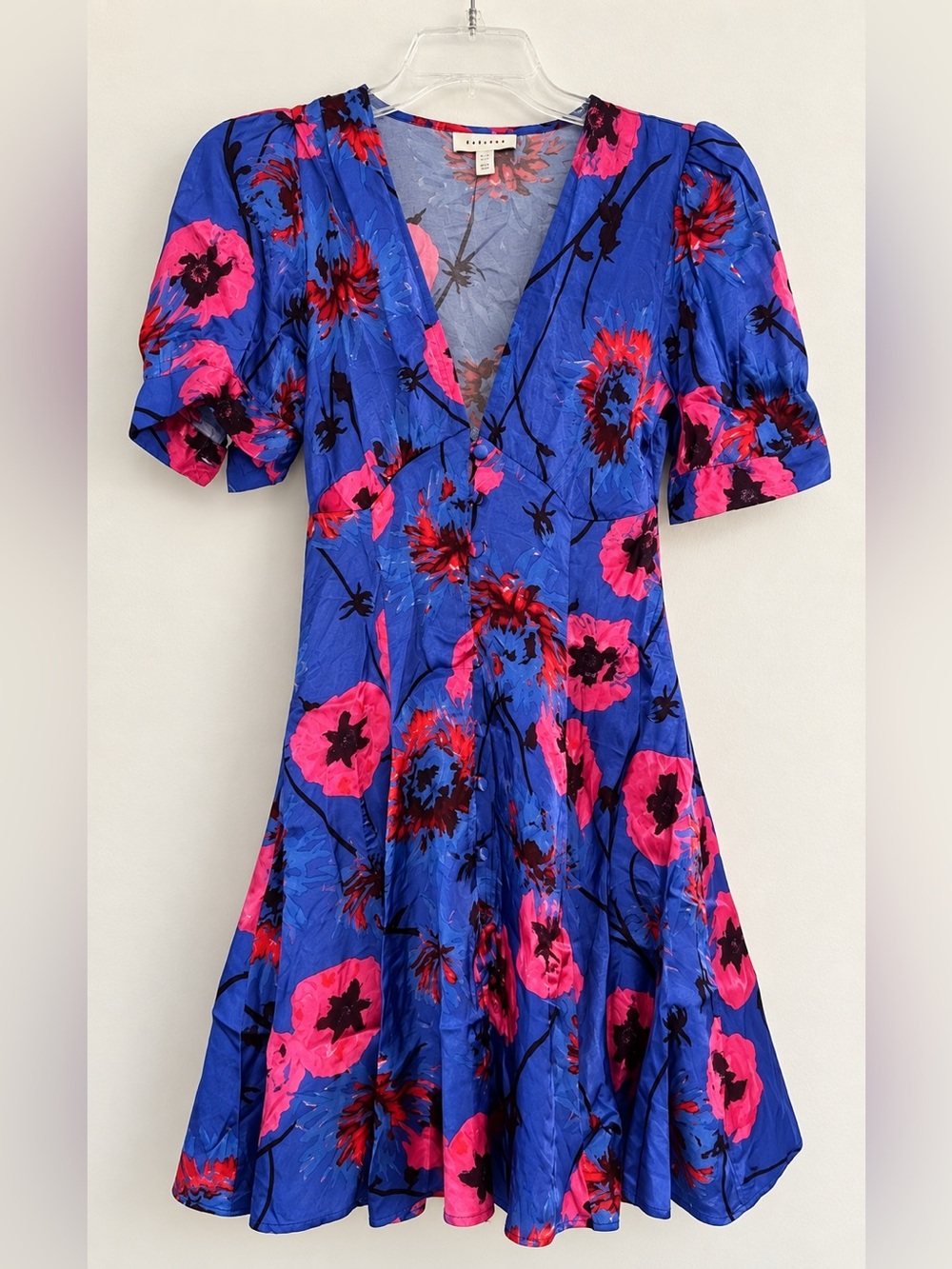 Topshop Blue Pink Flowy Floral Satin Button Front Dress NWT 0 #1939